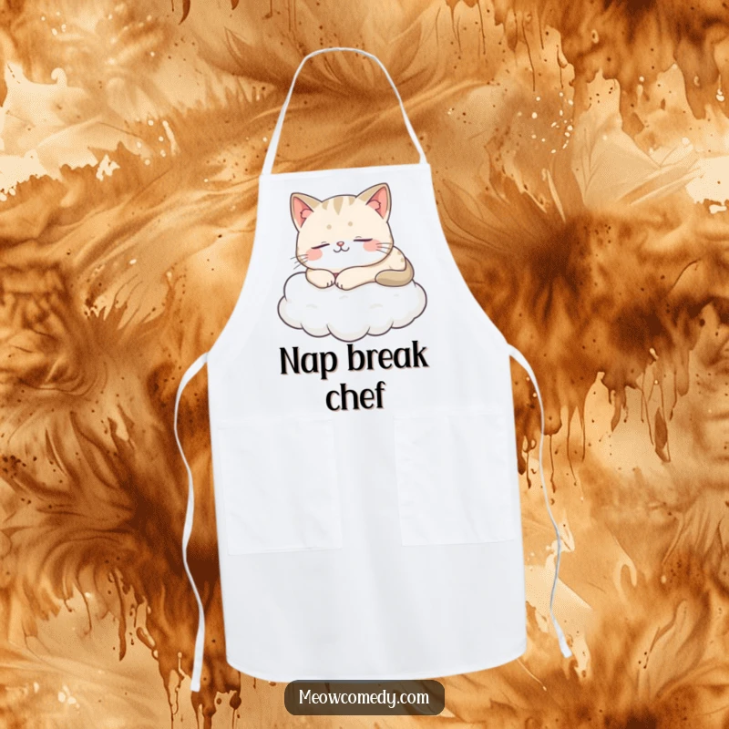 Funny Cat Apron featuring a serene cat sleeping soundly on a fluffy cloud, bringing peaceful vibes.