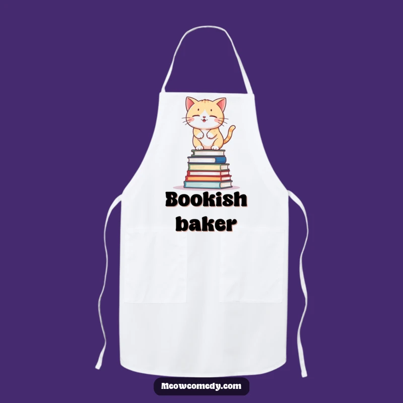 Funny Kawaii Cat Book Stack Apron: Wobbly Chef Kitty Bib, Hilarious Gift