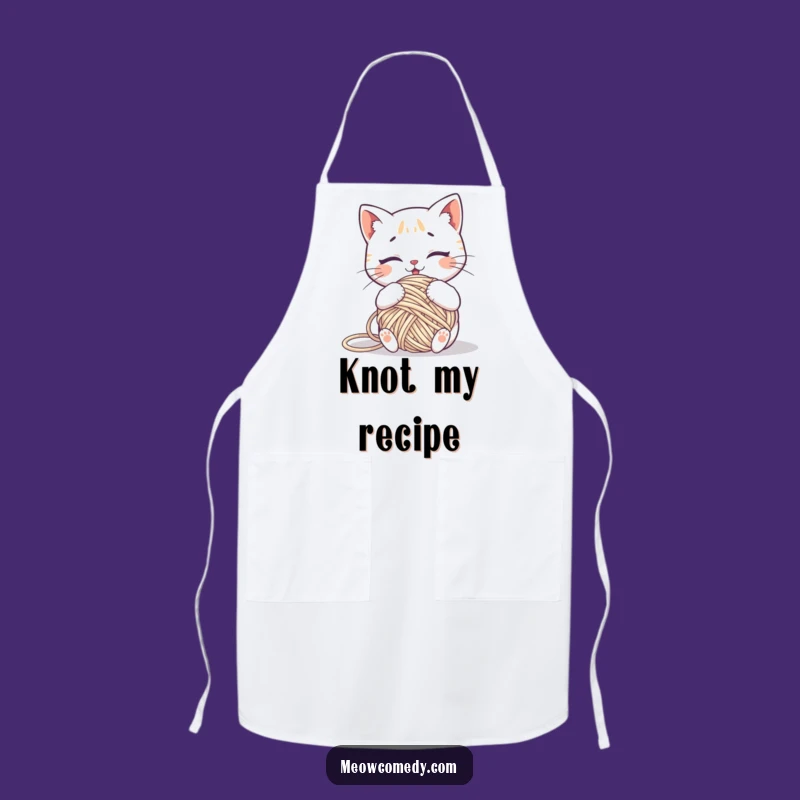 Funny Kawaii Cat Yarn Tangled Apron: Comical Kitchen Wear for Crafters Gift