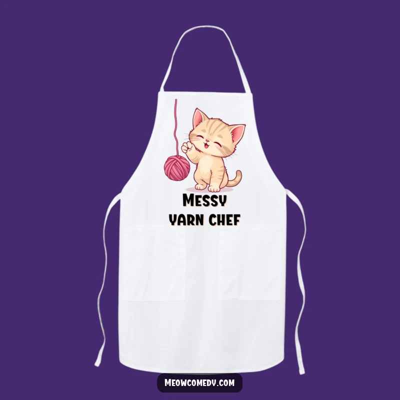 Funny Playful Kitten Apron: Yarn Batting Feline Kitchen Wear Gift