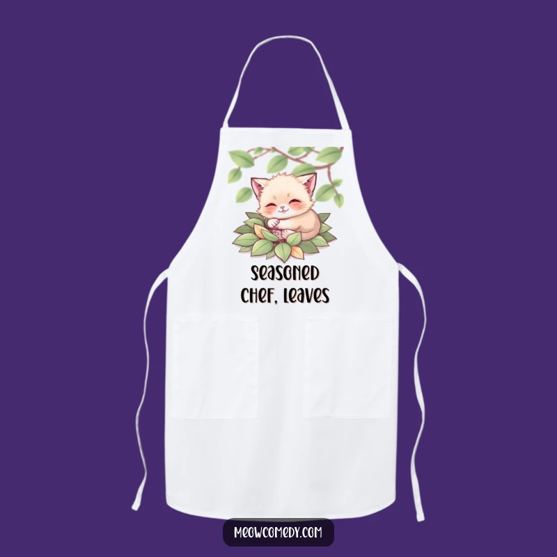 Funny Tiny Cat Apron: Leaf Pile Chef Fun - Autumn Kitchen