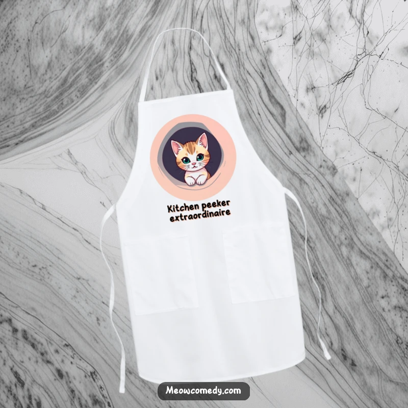 Funny Cat Apron: A mischievous cat peeks from a round, colorful hole, adding playful humor to your cooking time.