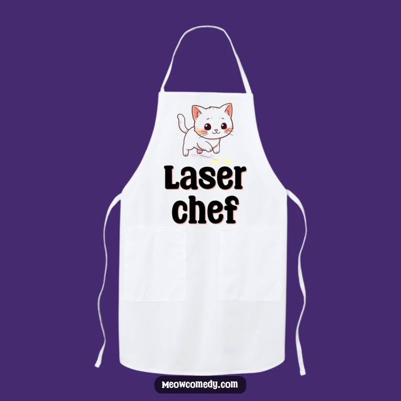 Funny Kawaii Cat Laser Dot Apron: Playful Chef Kitty Bib, Hilarious Gift for Cooks
