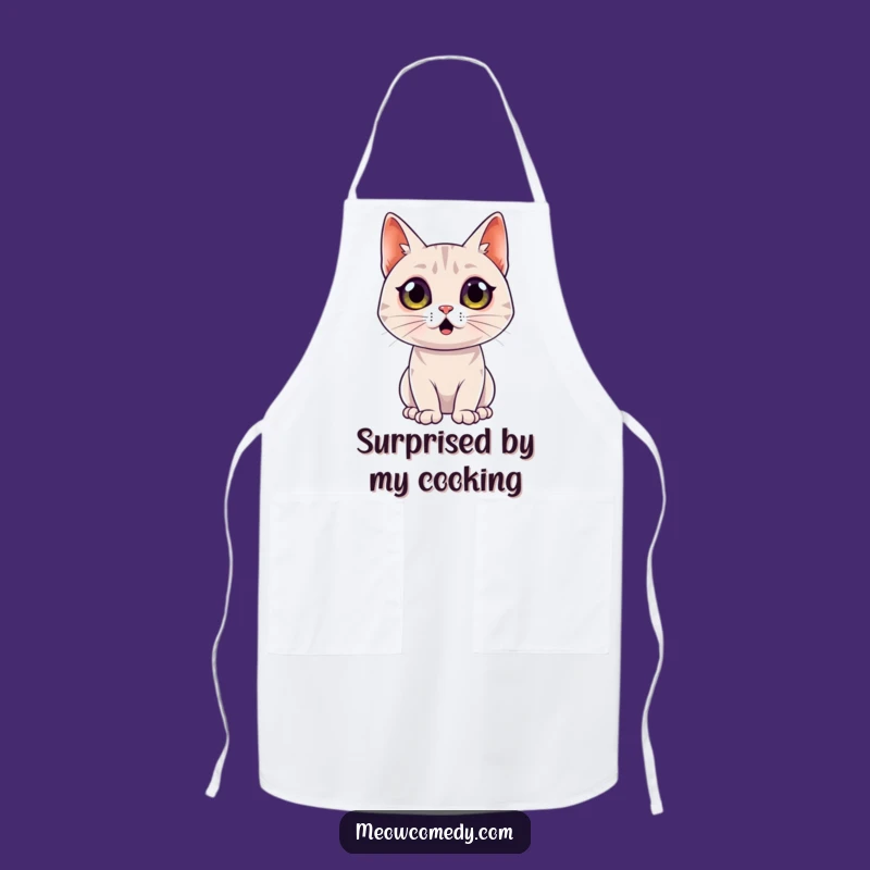 Funny Surprised Cat Apron: Sleek Feline Wide-Eyed Kitchen Wear Gift