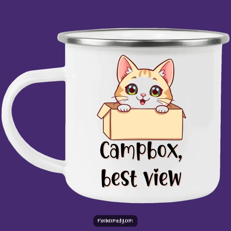 Funny Excited Cat Camping Mug: Adventure Kitty Box - Outdoor Fun