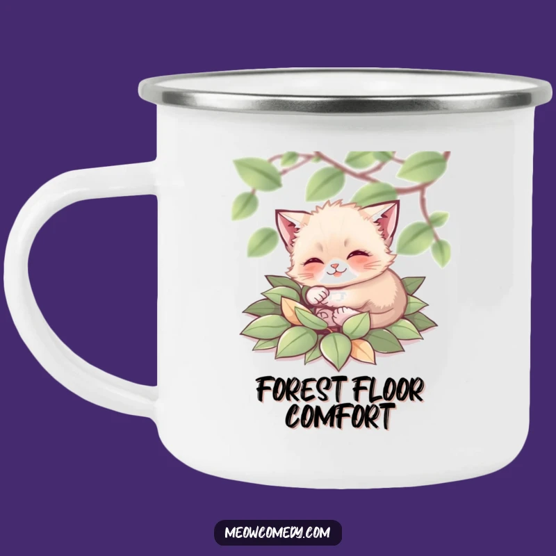 Funny Tiny Cat Camping Mug: Autumn Leaf Adventure - Outdoor Fun