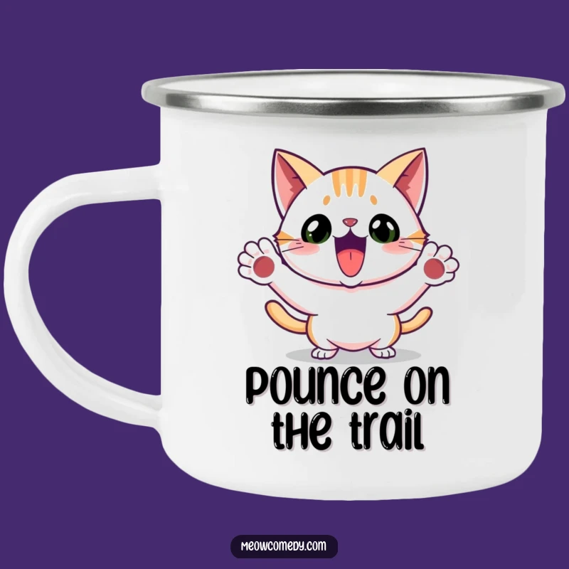 Funny Excited Cat Pounce Camping Mug: Playful Sips on the Go