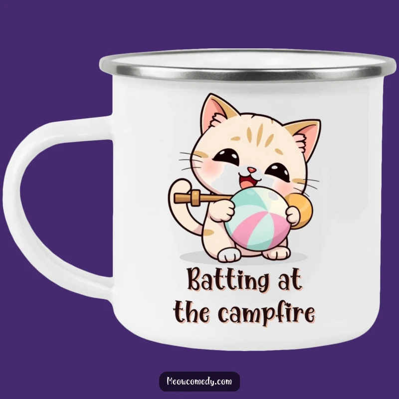 Funny Kawaii Cat Ball Play Camping Mug: Cute Adventures Await