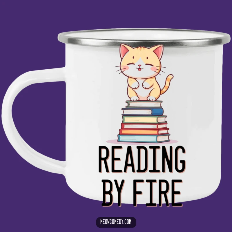 Funny Kawaii Cat Book Stack Camping Mug: Wobbly Outdoor Cup, Hilarious Gift