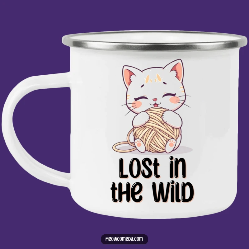 Funny Kawaii Cat Yarn Tangled Camping Mug: Durable and Comical Crafter Gift