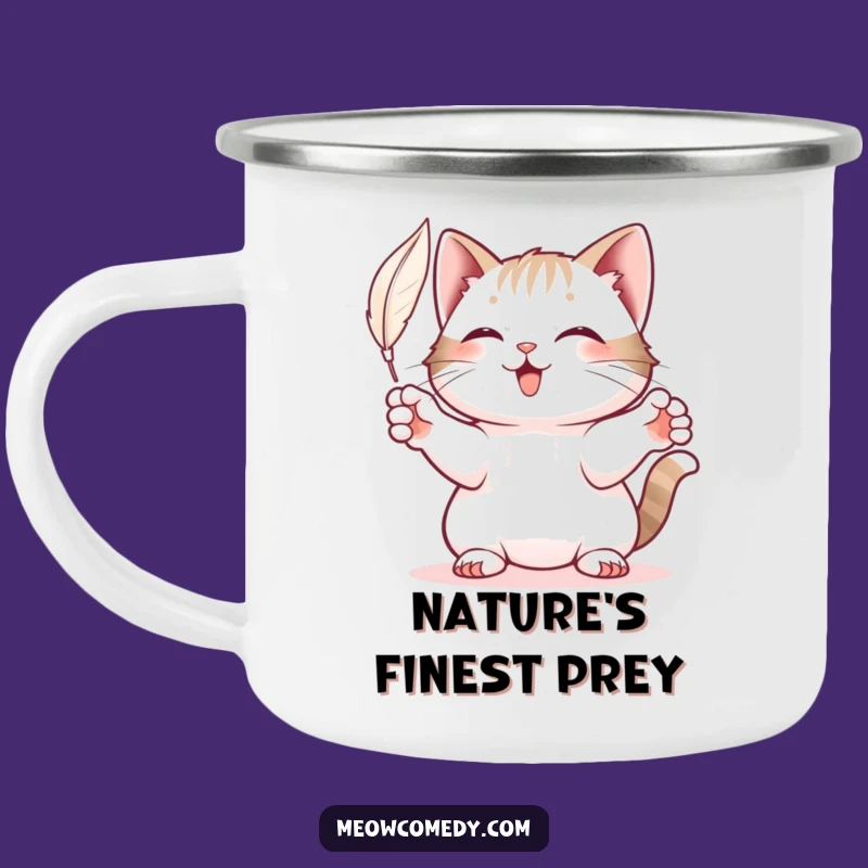 Funny Playful Cat Camping Mug: Rugged Adventure Fuelled by Feather-Brained Fun