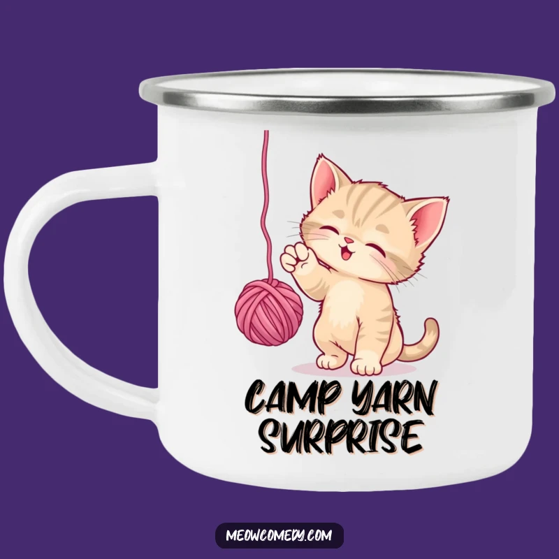 Funny Playful Kitten Camping Mug: Yarn Batting Feline Camp Cup Gift
