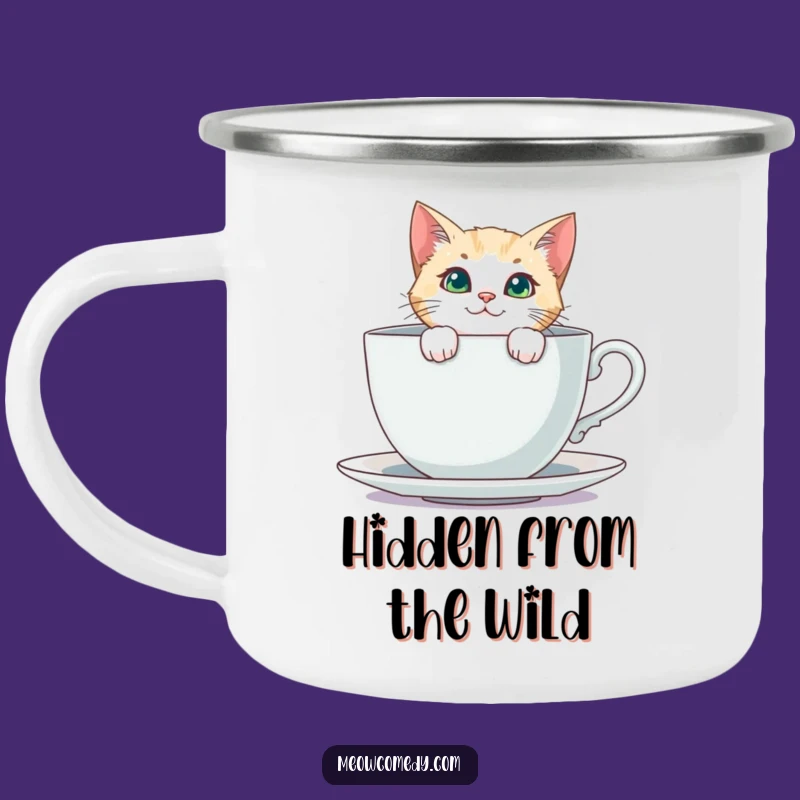 Funny Curious Cat Camping Mug: Teacup Peeking Feline Camp Cup Gift
