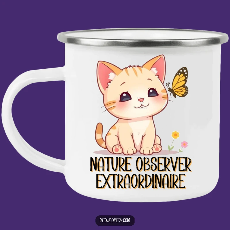 Funny Curious Cat Camping Mug - Durable Perked Ears Cup for Outdoor Watch