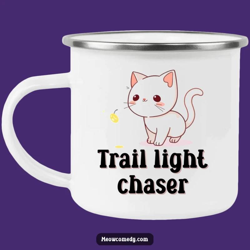 Funny Curious Cat Camping Mug: Night Firefly Adventure - Outdoor Fun