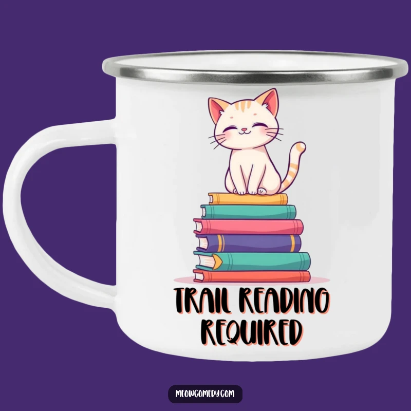 Funny Book Cat Camping Mug: Literary Sips on Outdoor Adventures