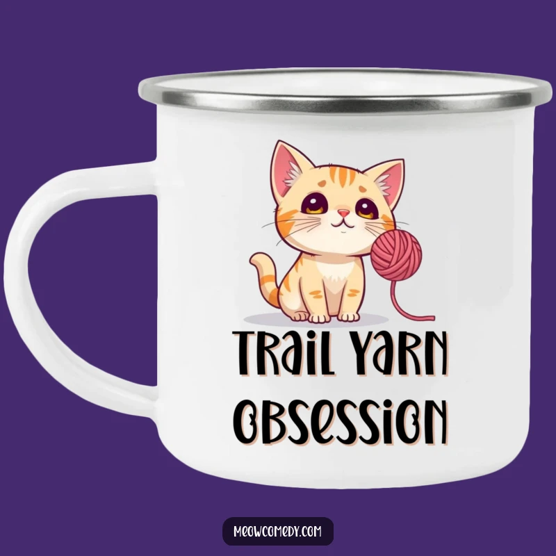 Funny Curious Cat Camping Mug: Trailside Tales with Yarn Ball Fun