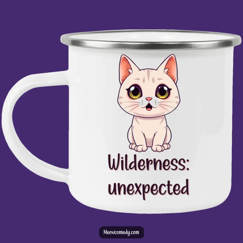 Funny Surprised Cat Camping Mug: Wide-Eyed Feline Camp Cup Gift
