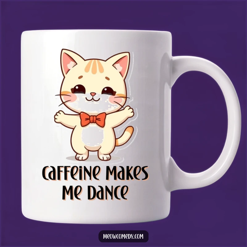 Funny Kawaii Cat Bow Tie Dance Mug: Whimsical Pet Lover Gift