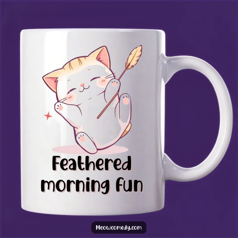 Funny Kawaii Cat Feather Frenzy Mug, A Playful Gift for Energetic Cats