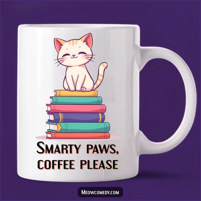 Funny Book Cat Mug: Whimsical Balance & Literary Humor Gift