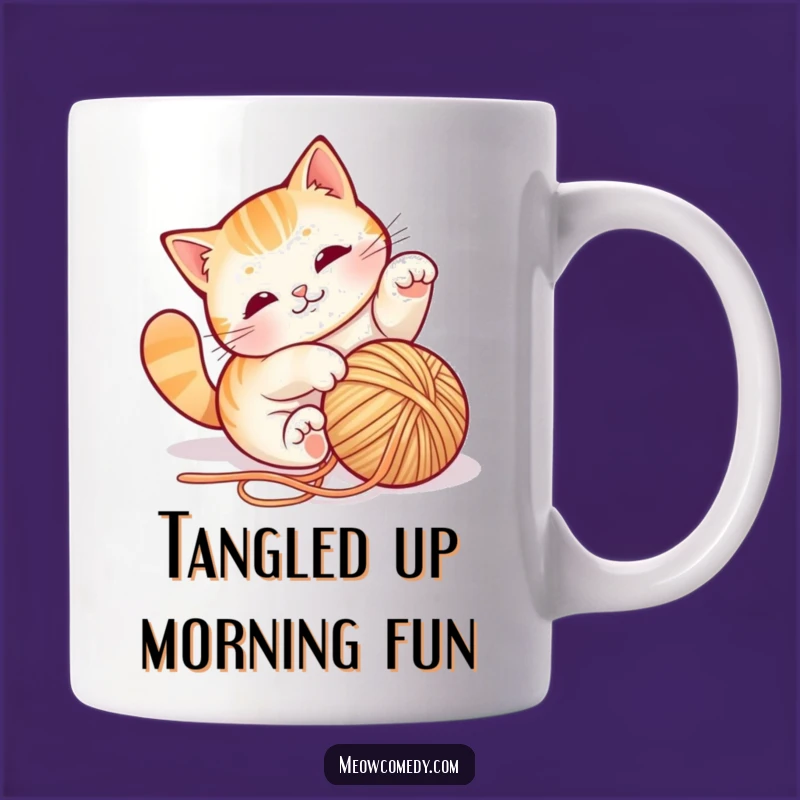 Funny Cat Yarn Tumbling Mug - Playful Pet Lover's Hilarious Gift