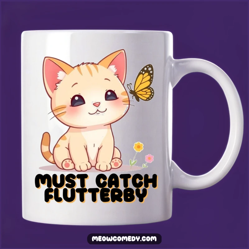 Funny Curious Cat Mug - Perked Ears Kitten Butterfly Watch Gift for Cat Lovers