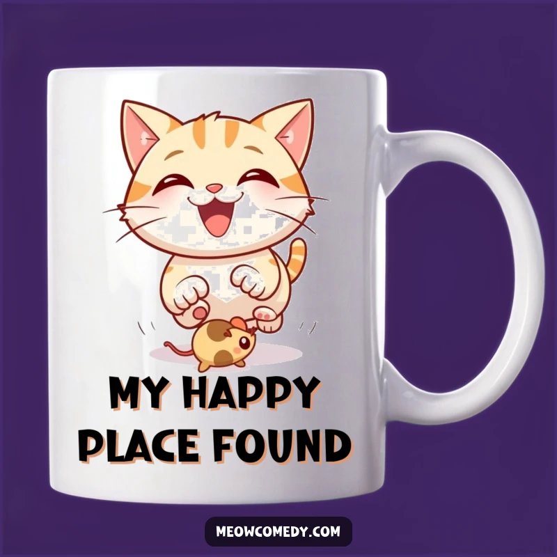Funny Happy Cat Mug: Mouse Toy Chase Fun, Perfect Gift for Cat Lovers