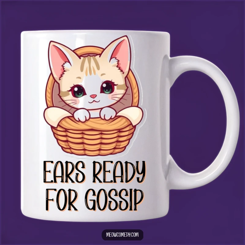 Funny Kawaii Cat Basket Mug - Big Ears, Cozy Peek, Perfect Gift for Cat Lovers