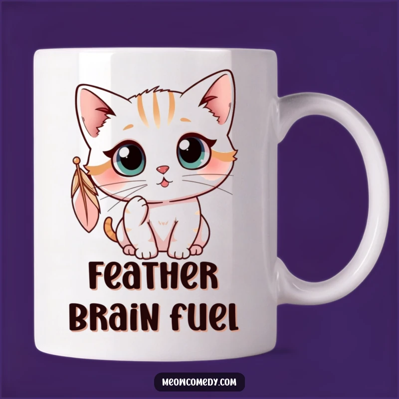 Funny Kawaii Cat Feather Mug: Curious Kitty Playtime, Perfect Gift for Cat Lovers