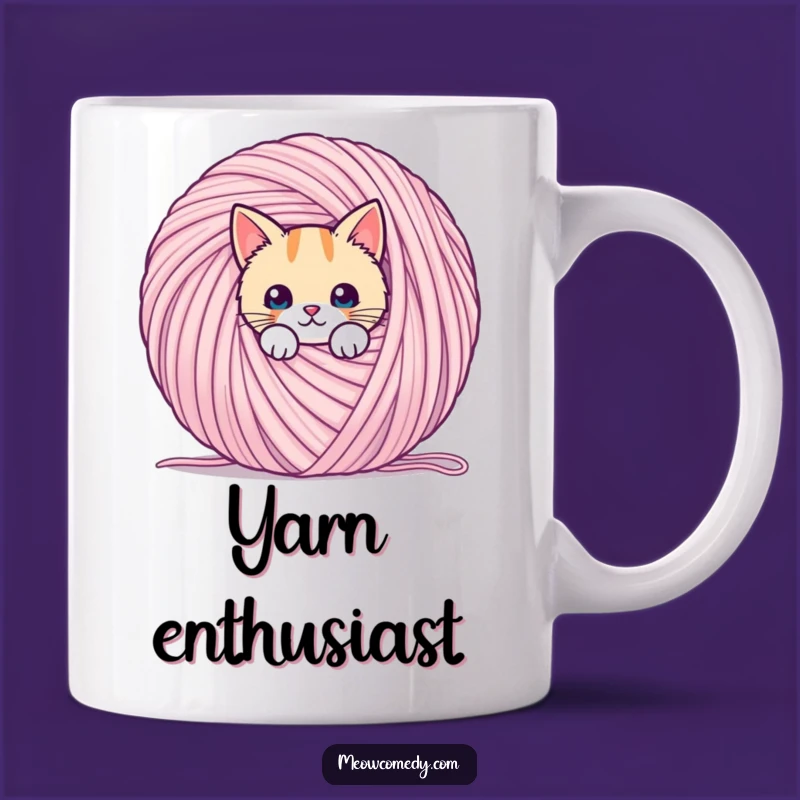 Funny Kawaii Cat Yarn Mug: Playful Peek-a-Boo Gift for Cat Lovers