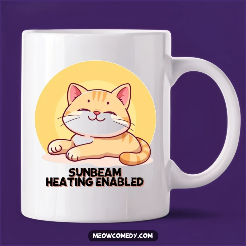 Funny Smiling Cat Mug - Lazy Sunbeam Stretch Gift for Relaxed Cat Lovers
