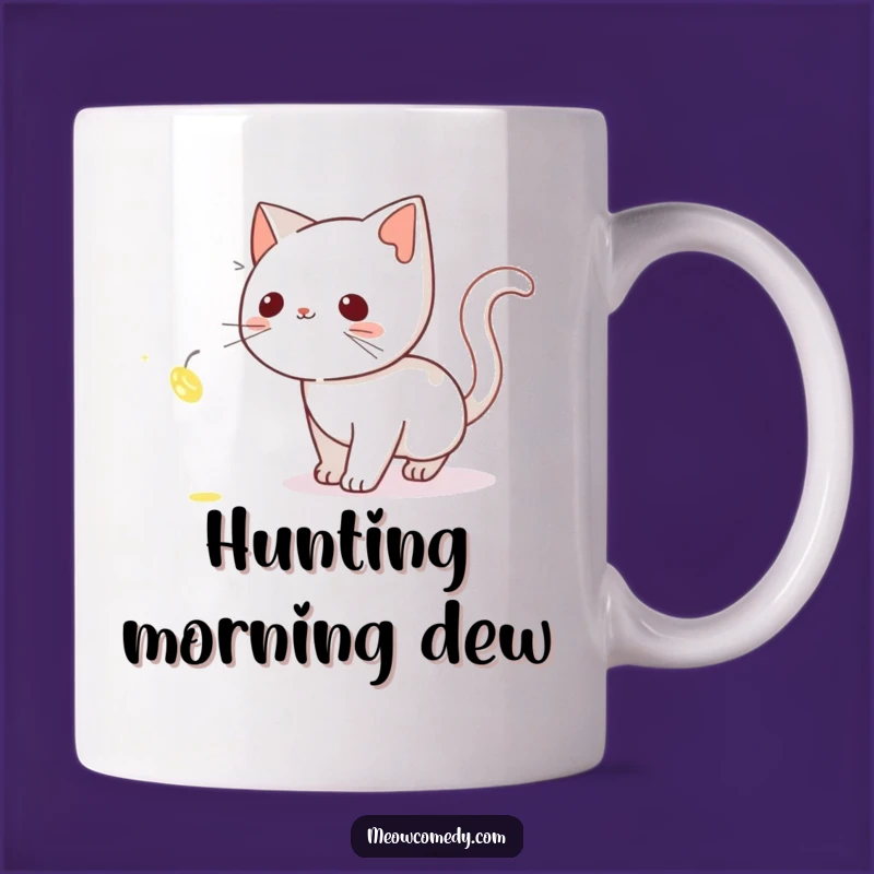 Funny Curious Cat Mug: Firefly Chase Adventure - Enchanting Gift