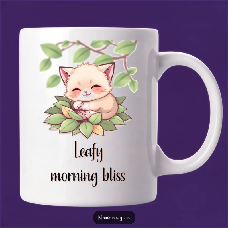 Funny Tiny Cat Mug: Leaf Pile Joy - Adorable Autumn Gift