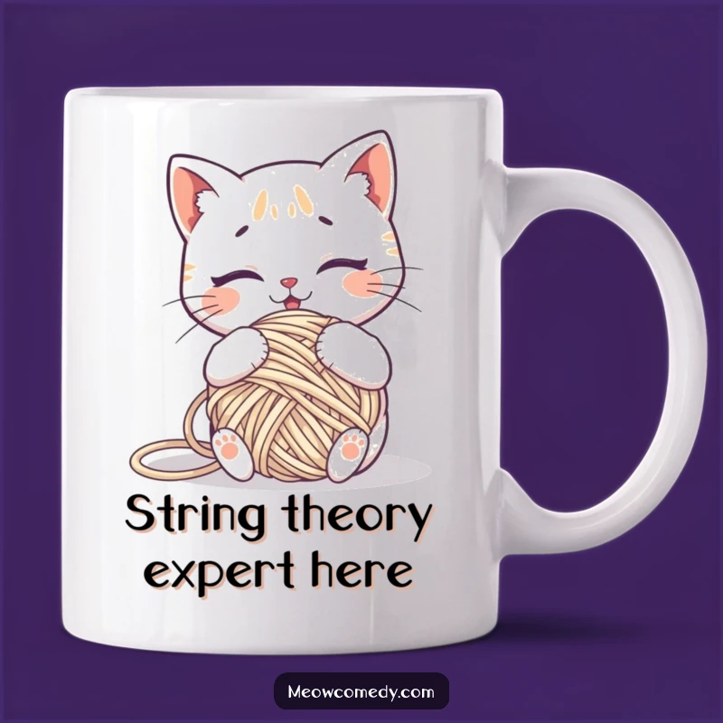 Funny Kawaii Cat Yarn Tangled Mug: Hilarious Cat Chaos Gift for Knitters