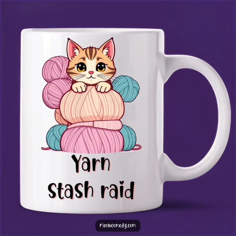 Funny Mischievous Cat Yarn Mug: Peek-a-Boo Humor, Perfect Gift for Yarn Lovers