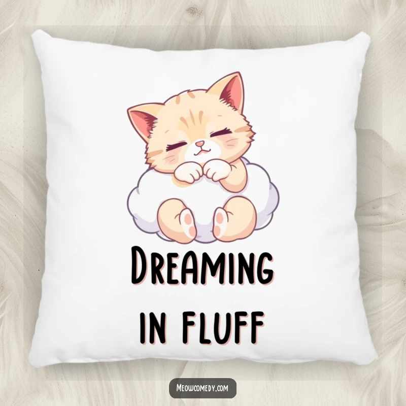 Funny pillow featuring a blissful cat kneading a fluffy cloud, offering serene comfort and a humorous decorative touch.