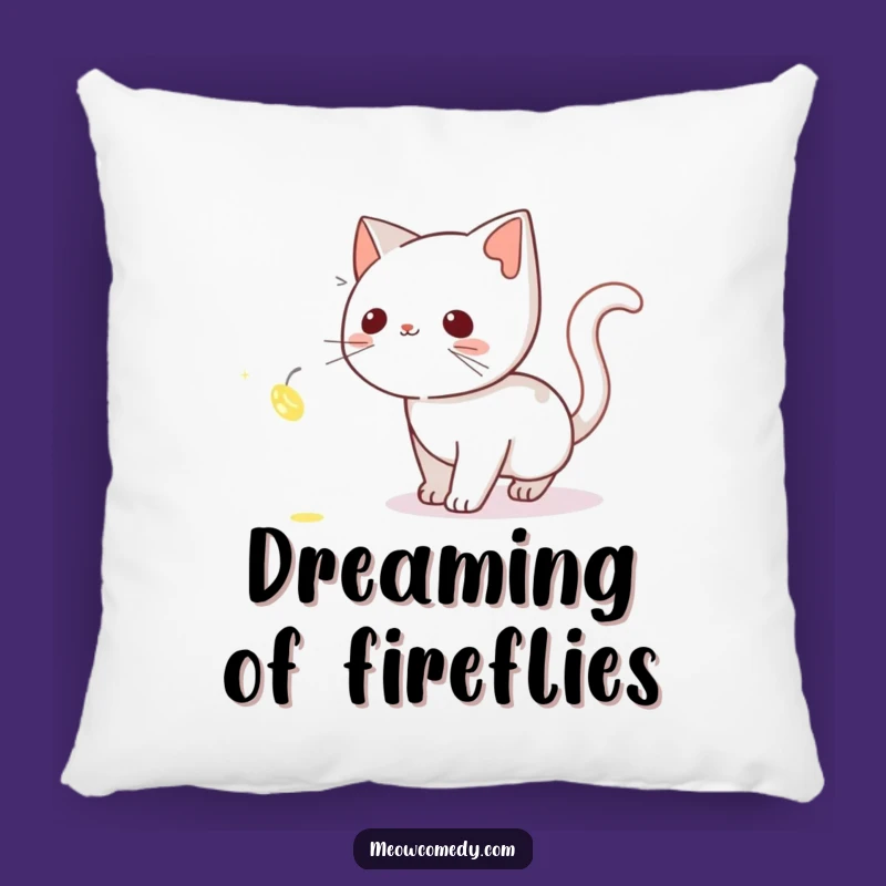 Funny Curious Cat Pillow: Cozy Firefly Night Comfort - Cute Accent
