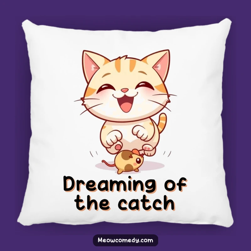 Funny Happy Cat Pillow: Cozy Comfort with Bouncing Mouse Dreams