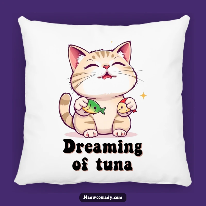Funny Cat Pillow: Content Purring Cat Juggling Fish Toys, Cozy Gift