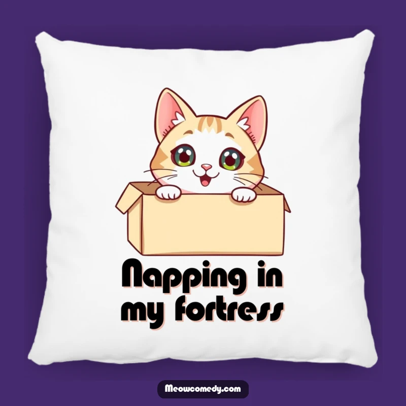Funny Excited Cat Pillow: Cozy Box Kitty Comfort - Cute Accent