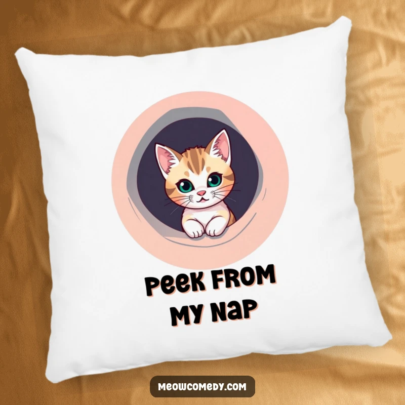 Funny Cat Pillow: A mischievous cat peeks out from a perfectly round, colorful hole, adding playful comfort.