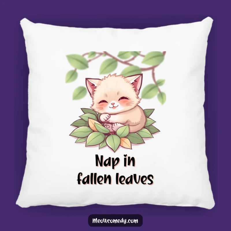 Funny Tiny Cat Pillow: Cozy Leaf Nap Comfort - Cute Accent