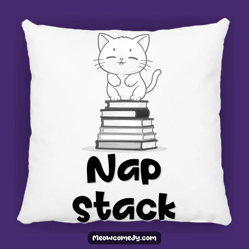 Funny Kawaii Cat Book Stack Pillow: Cozy Wobbly Cushion, Adorable Gift for Readers