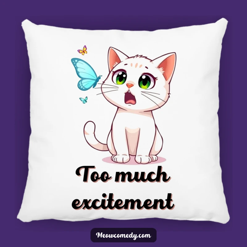 Funny Cat Pillow: Surprised Feline Eyes Track Butterfly, Comfy Gift