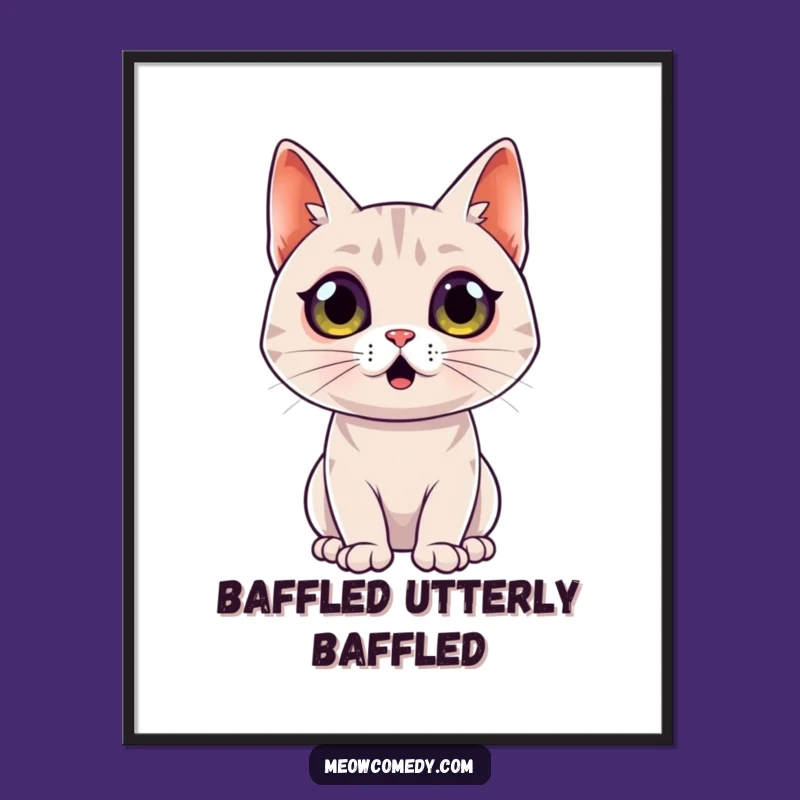 Funny Surprised Cat Digital Art: Wide-Eyed Feline Reaction Print Gift