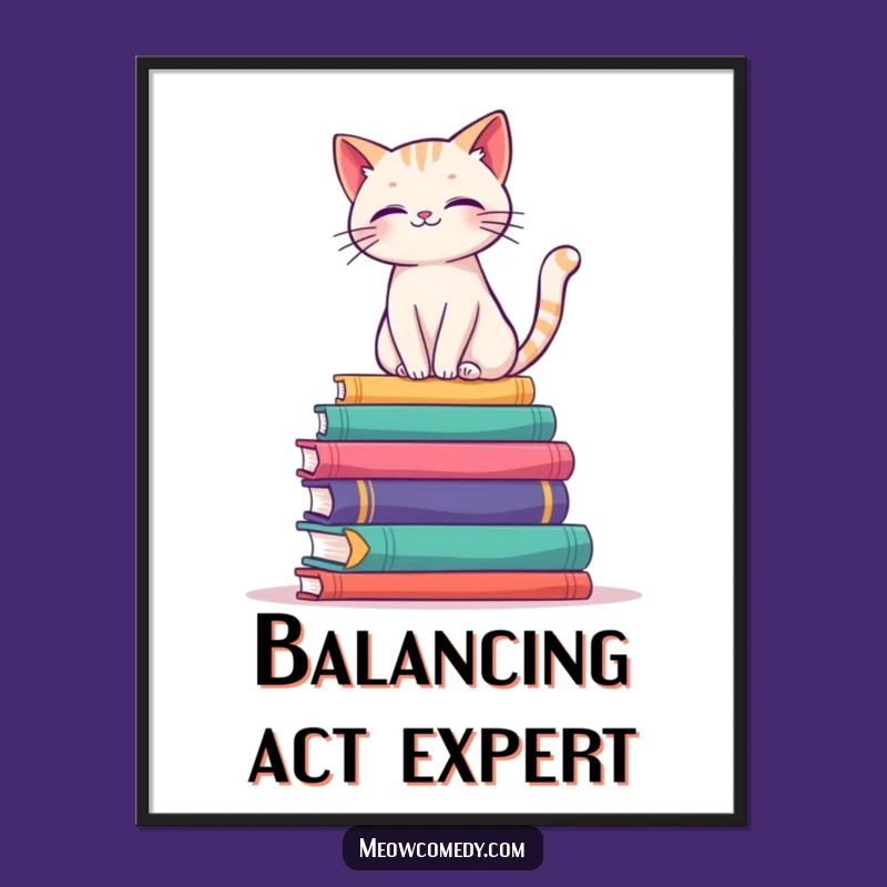 Funny Book Cat Digital Print: Literary Wall Art for Instant Charm
