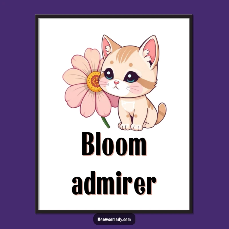 Funny Cat Flower Sniff Digital Print - Whimsical Art for Nature Lovers Gift