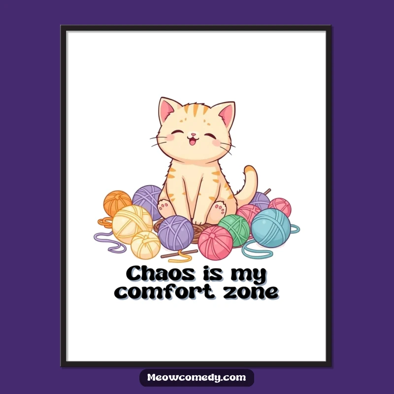 Funny Kawaii Cat Yarn Digital Art, Instant Download Gift