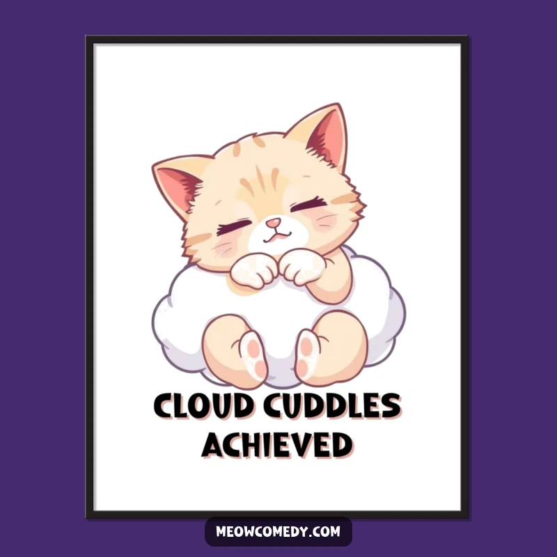 Funny Cat Kneading Cloud Digital Art: Serene Feline Bliss for Your Walls
